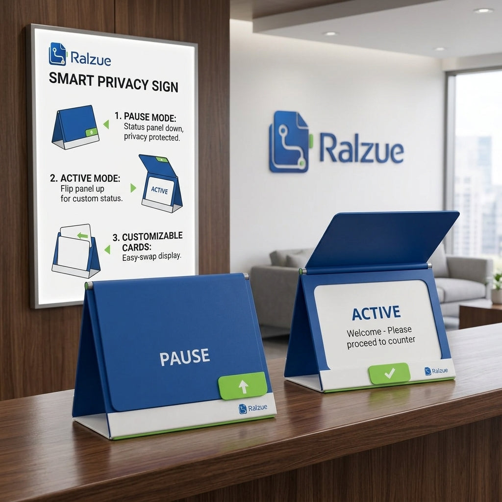 Ralzue™ PauseFlip Desktop Status Sign